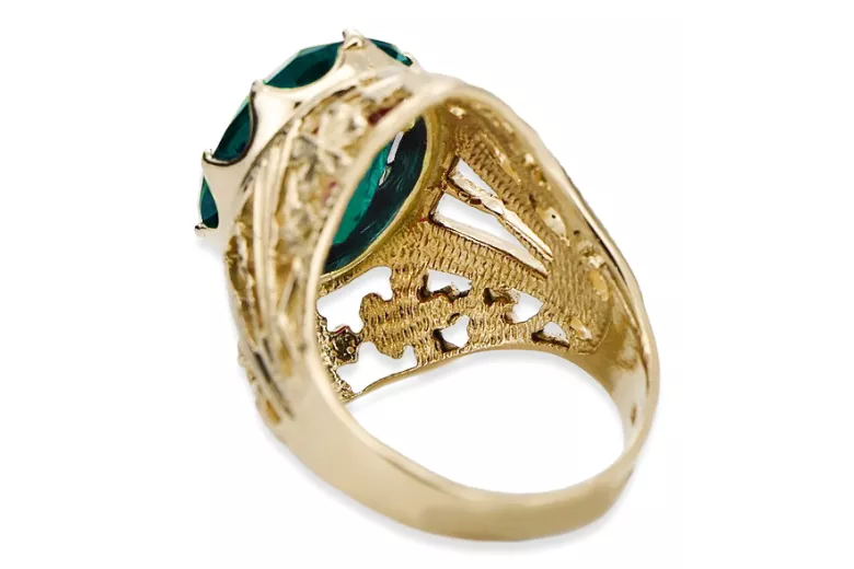 Or jaune 8 carats Emerald Anneau Artisanat vintage vrc031x-em Art Deco Style Art Déco soviétique